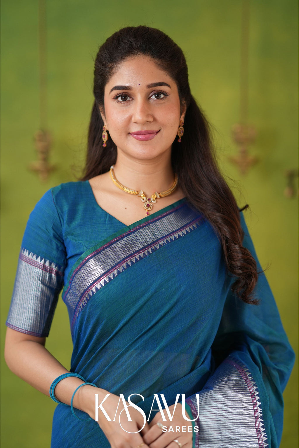 Kasavu Blue Narayanpet Cotton Saree