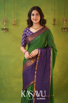 Kasavu Green Narayanpet Cotton Saree