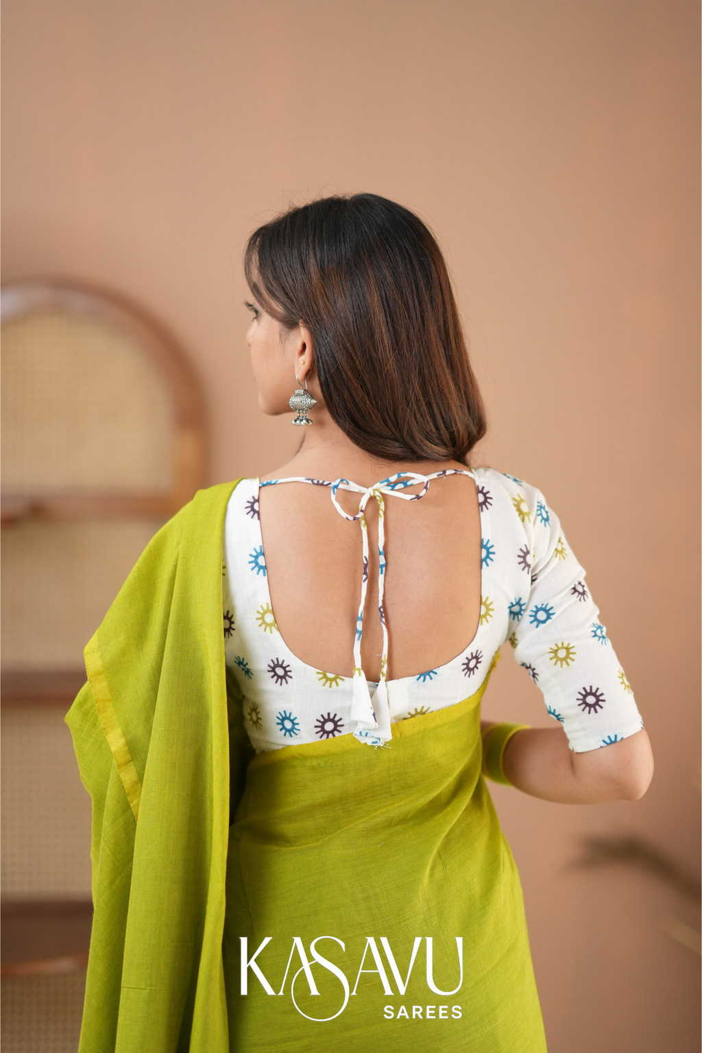Kasavu Parrot Green Powerloom Cotton Saree