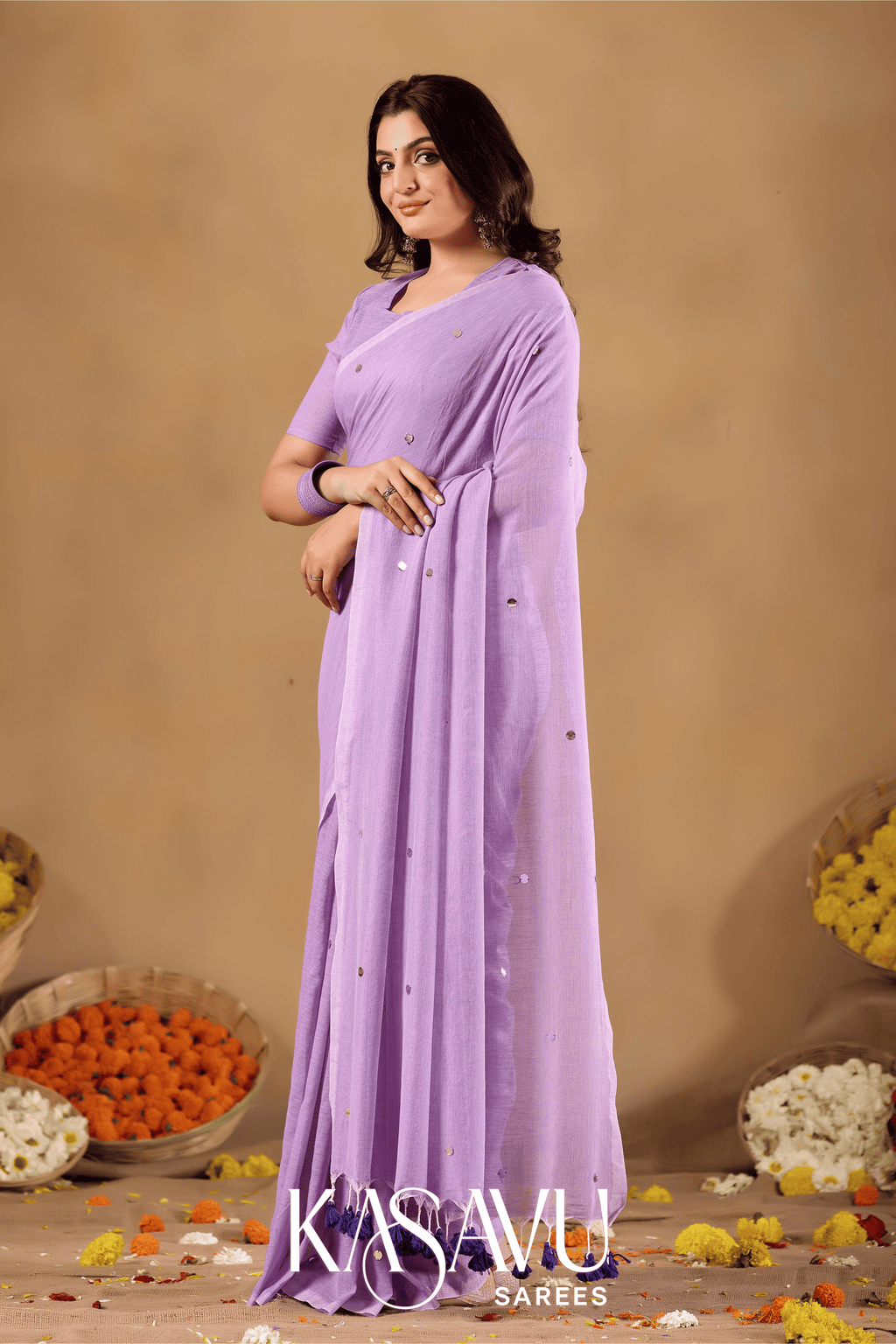 Kasavu Lavendar Gini Cotton Saree