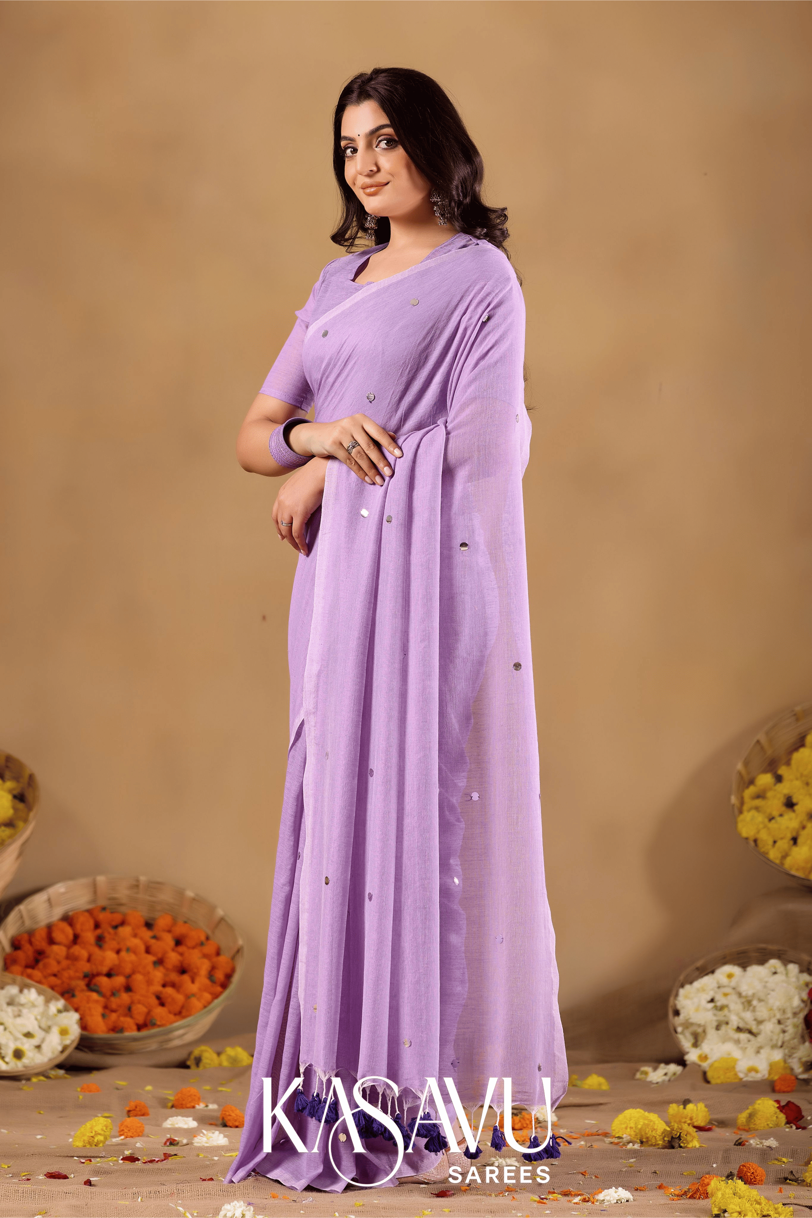 Kasavu Lavendar Gini Cotton Saree