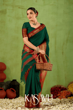 Kasavu Green Narayanpet Cotton Saree