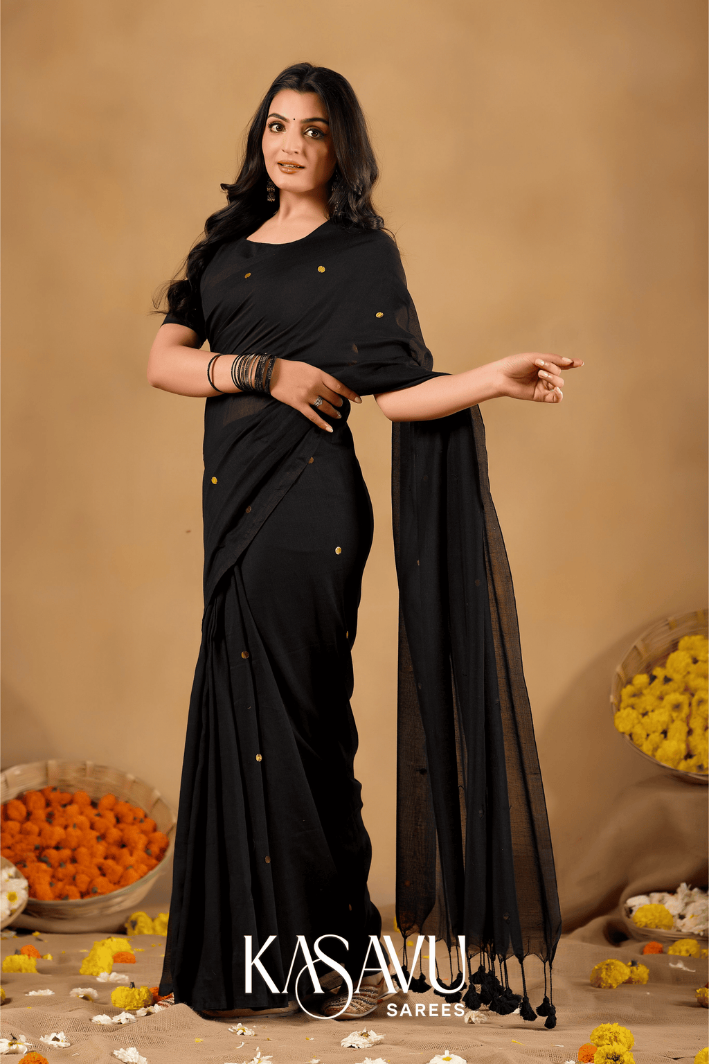 Kasavu Black Gini Cotton Saree