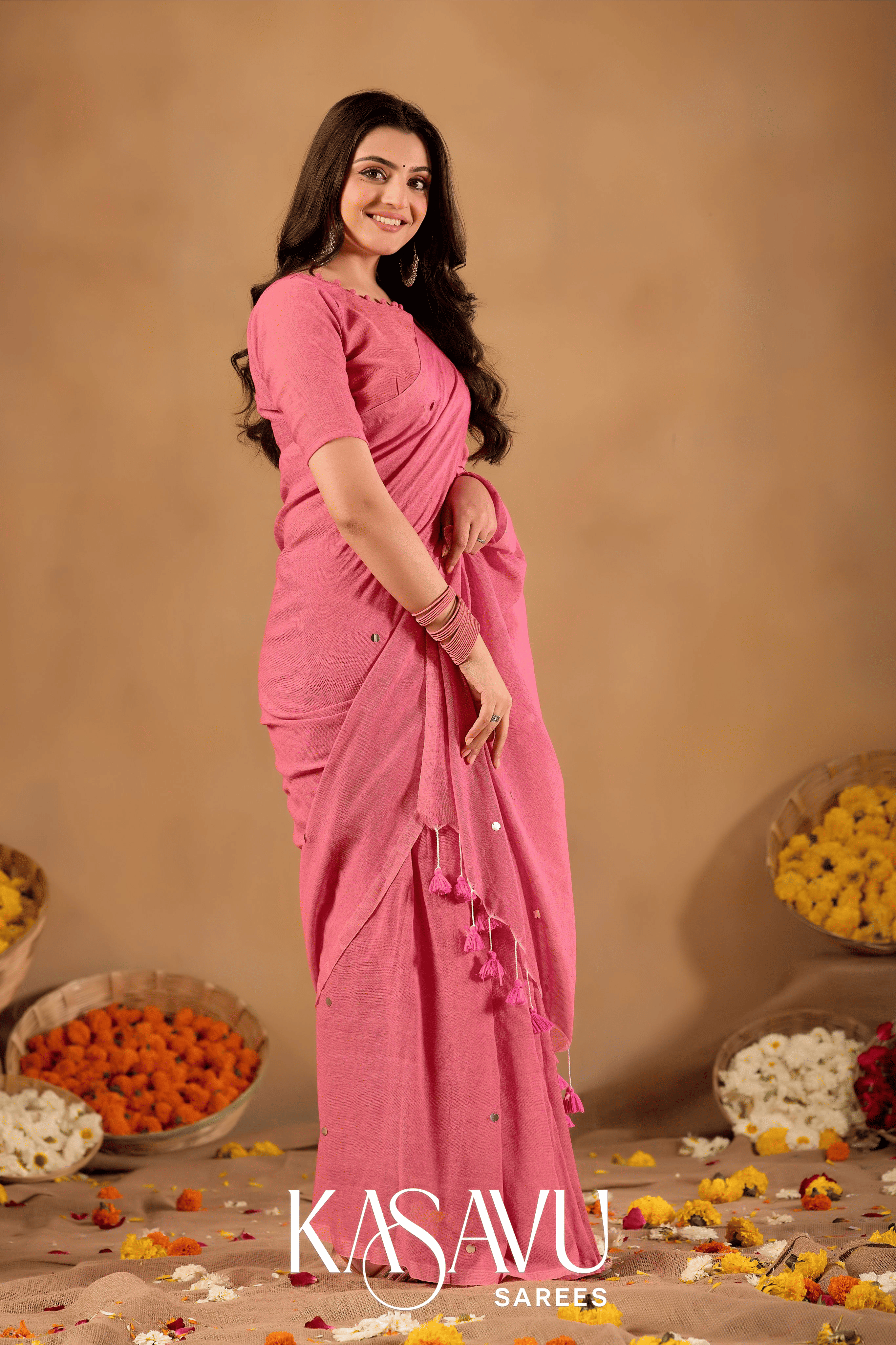 Kasavu Pink Gini Cotton Saree