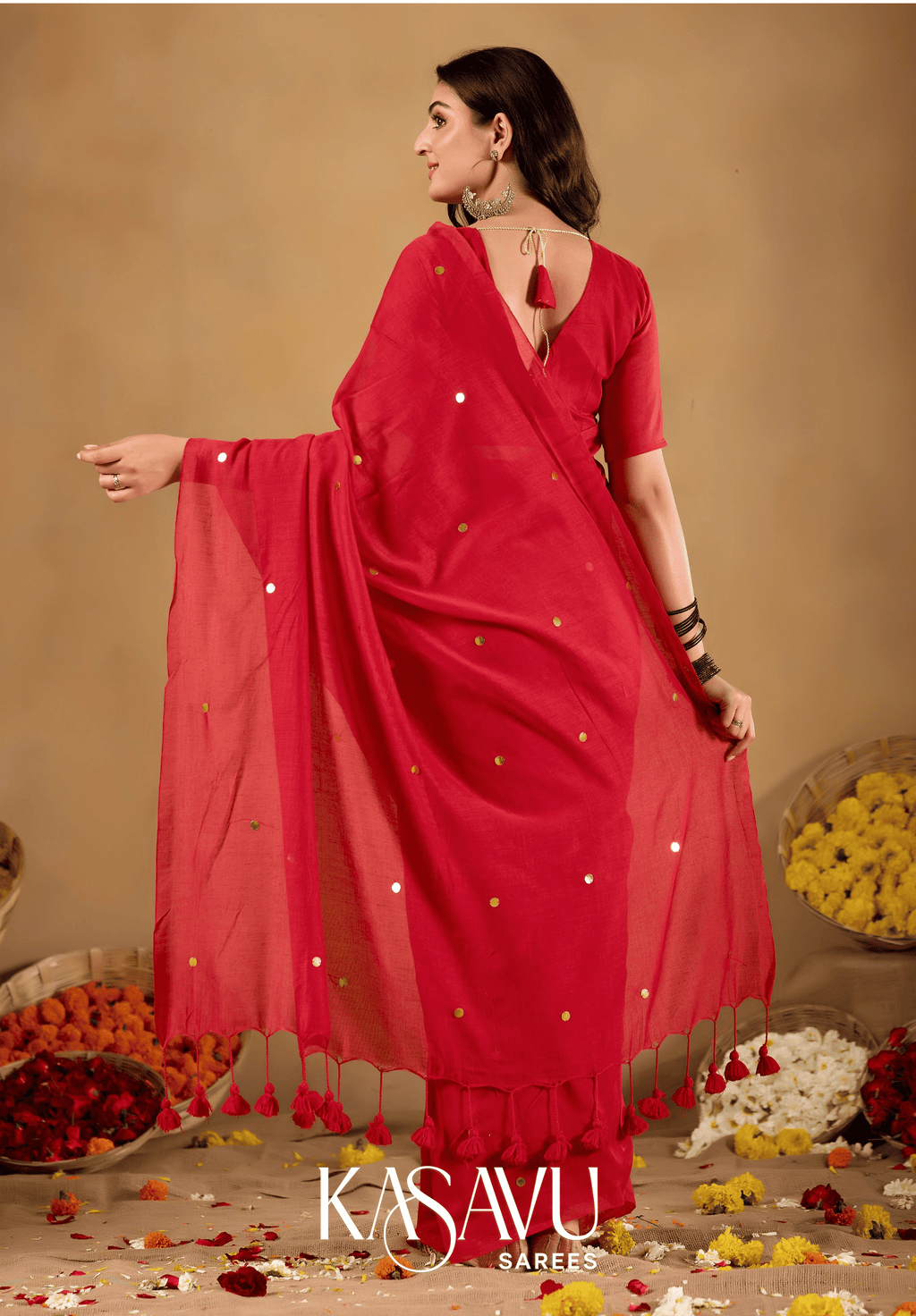Kasavu Red Gini Cotton Saree