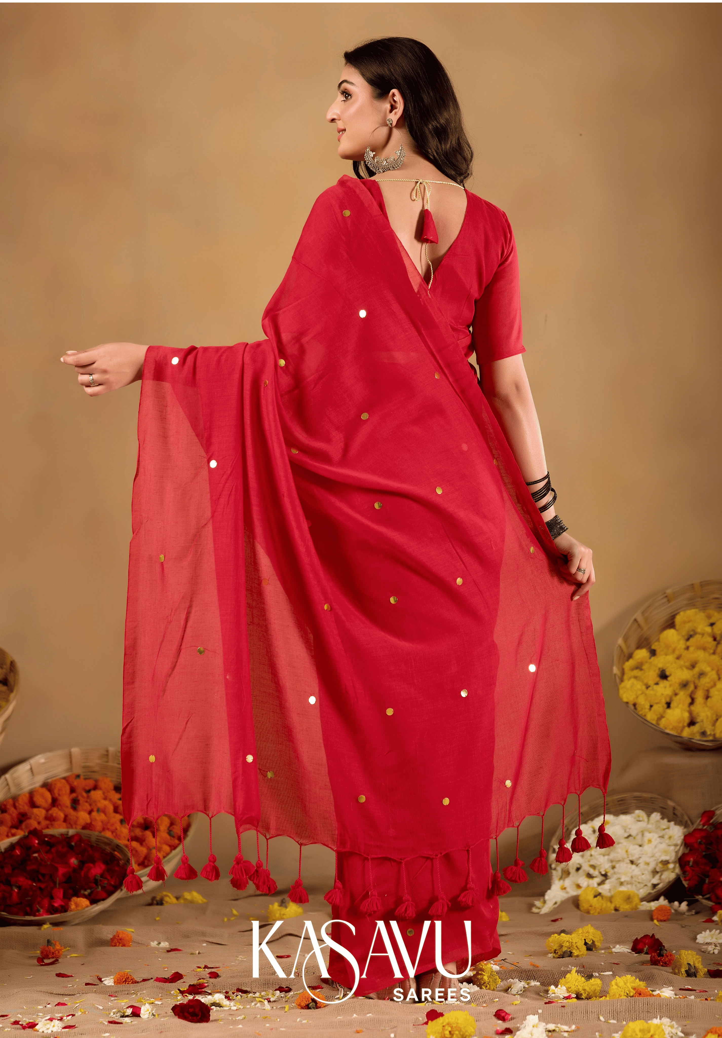 Kasavu Red Gini Cotton Saree