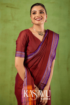Kasavu Maroon Narayanpet Cotton Saree