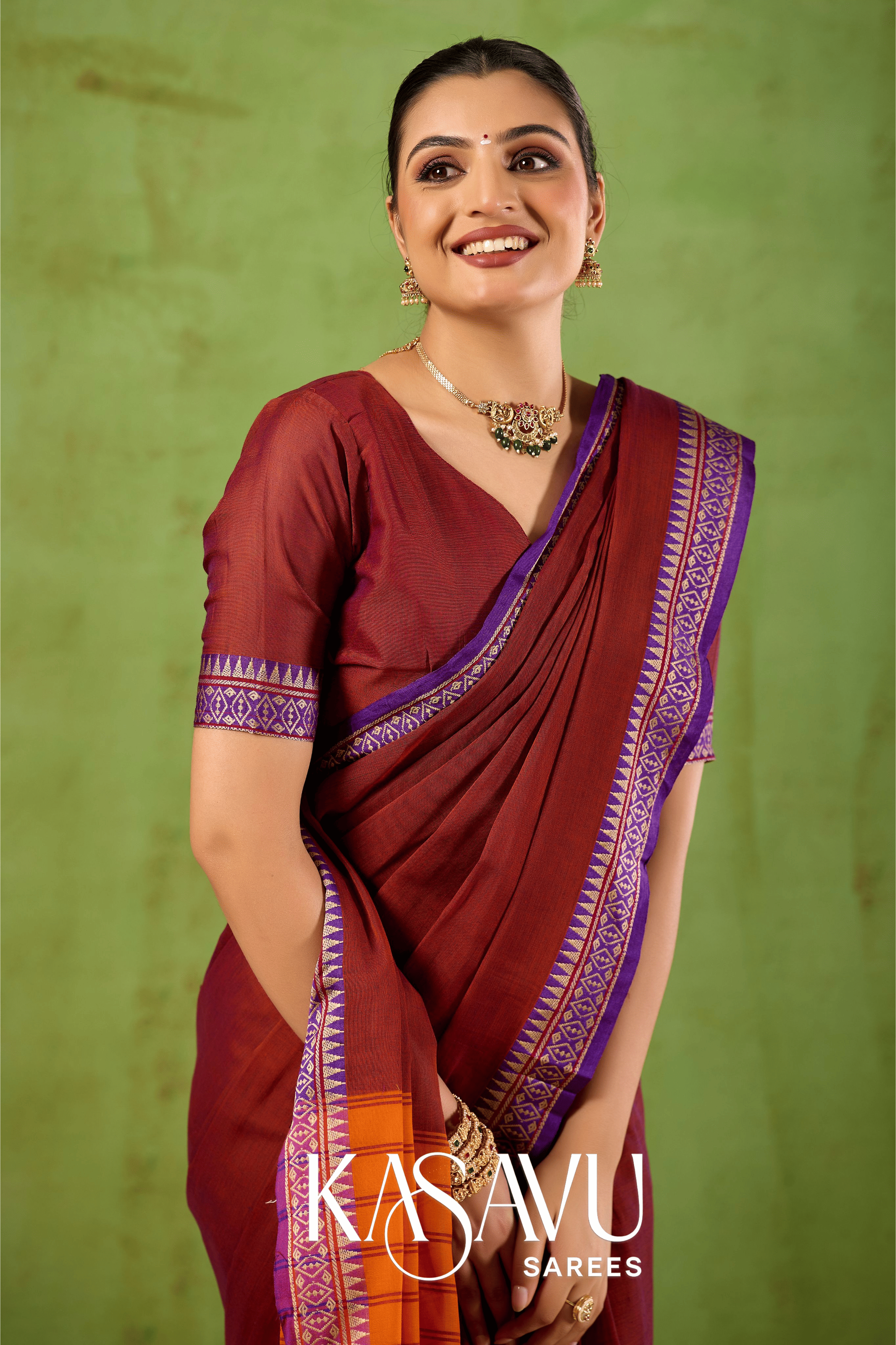 Kasavu Maroon Narayanpet Cotton Saree