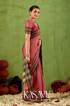 Kasavu Dusty Pink Narayanpet Cotton Saree
