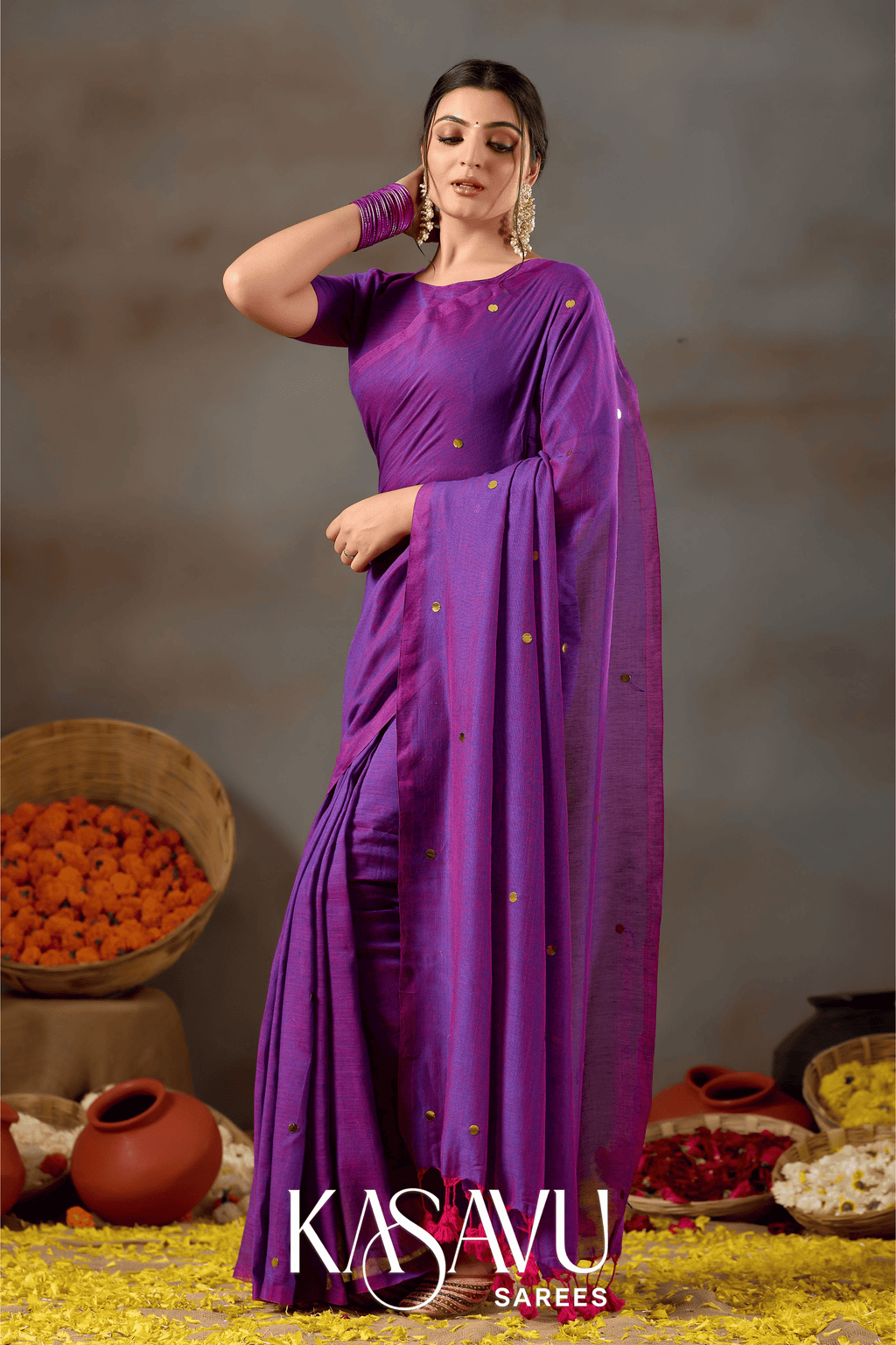 Kasavu Purpal Gini Cotton Saree