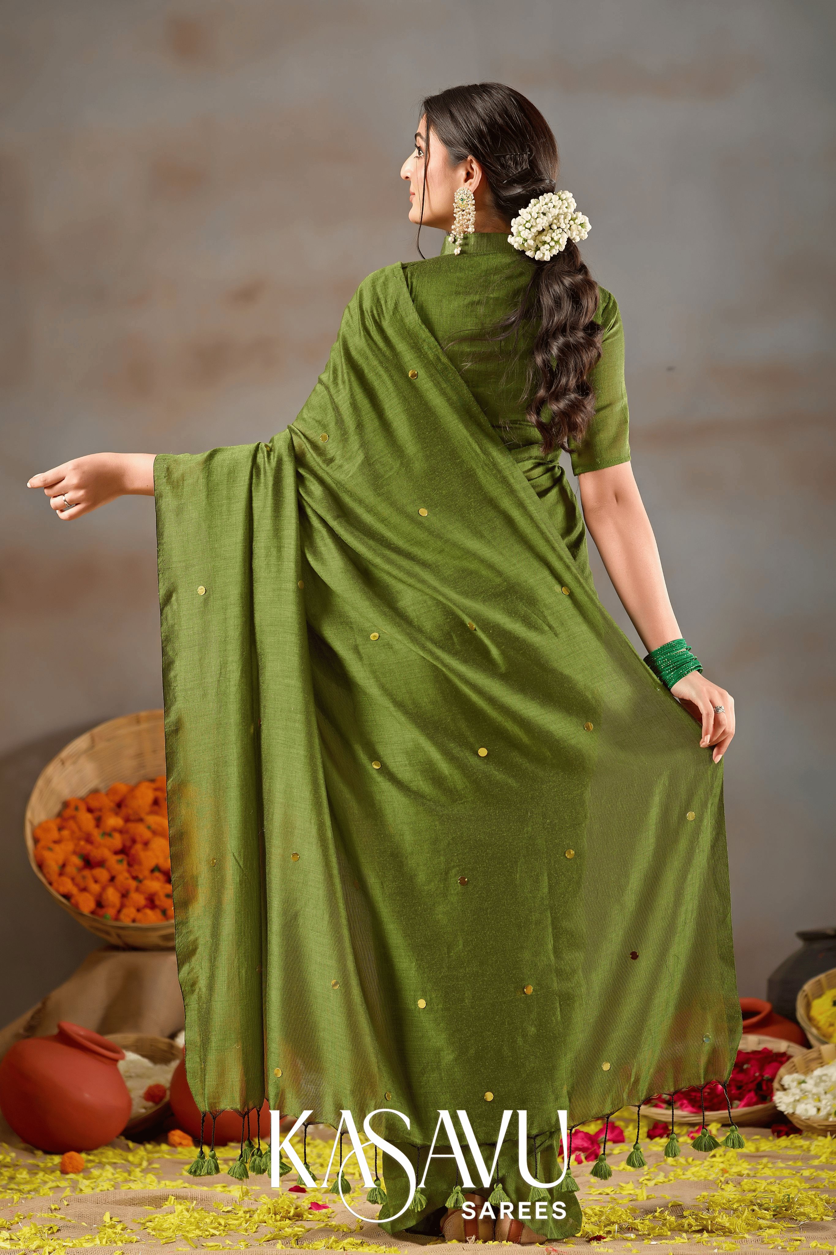 Kasavu Green Gini Cotton Saree