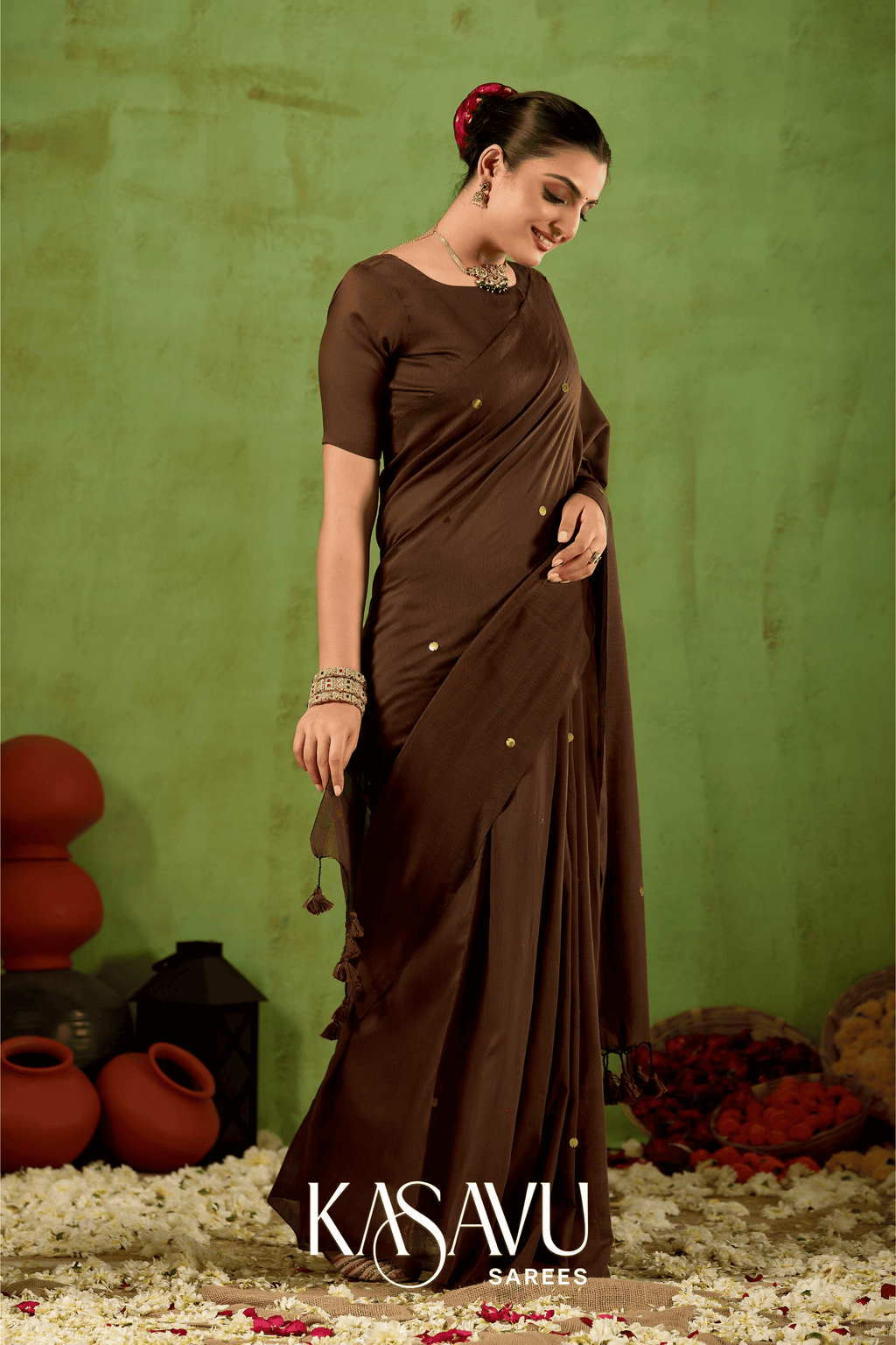 Kasavu Brown Gini Cotton Saree