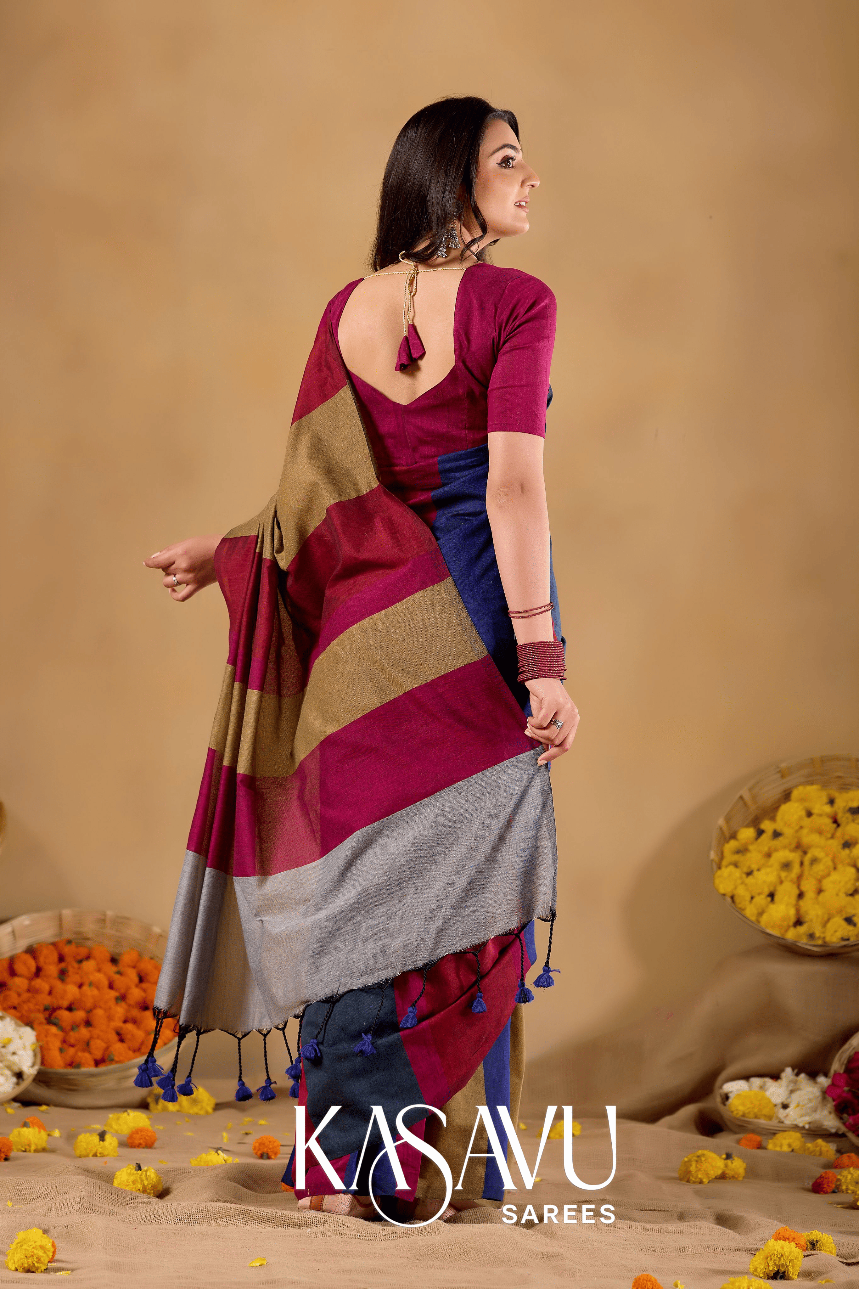 Kasavu Multi Khadi Cotton Saree