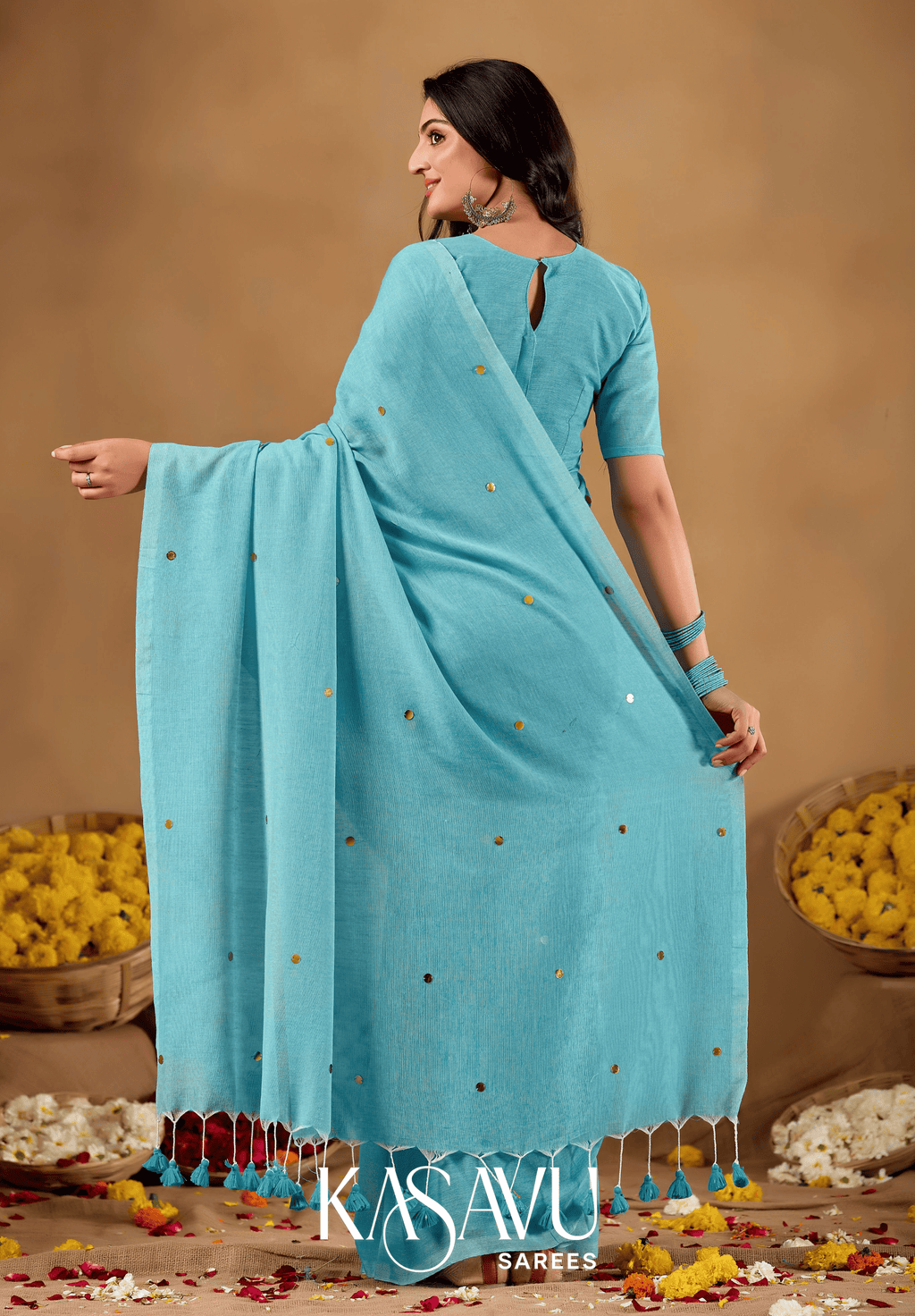 Kasavu Blue Gini Cotton Saree