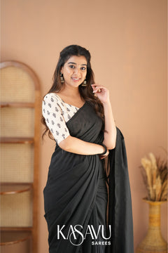 Kasavu Black Powerloom Cotton Saree