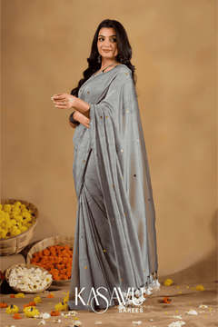 Kasavu Gray Gini Cotton Saree