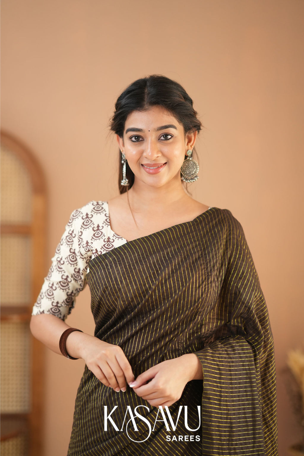 Kasavu Brown Stripe cotton Saree