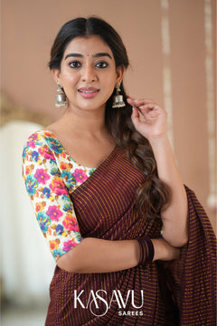 Kasavu Brown Stripe cotton Saree