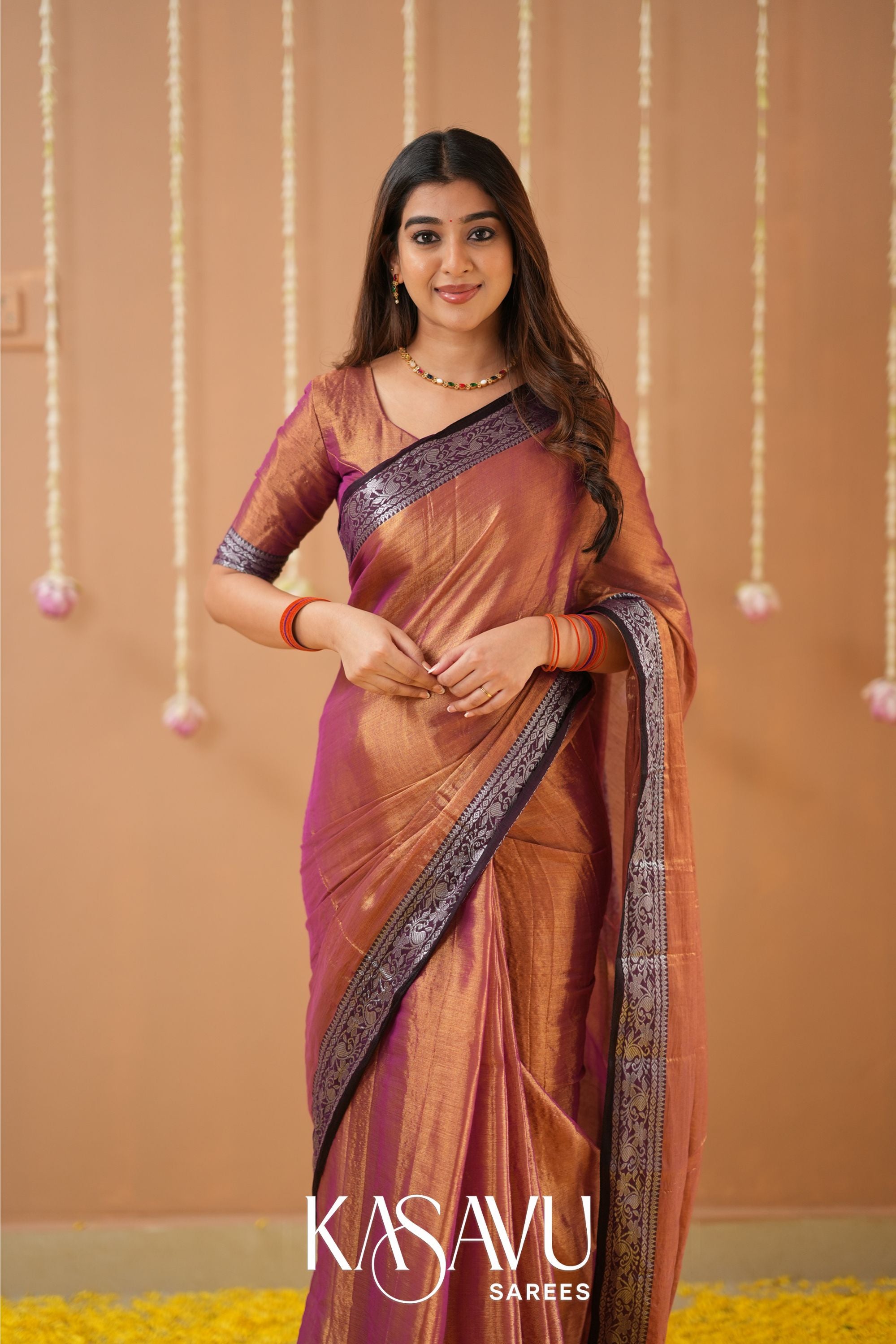 Kasavu Brown Tissue Cotten Saree