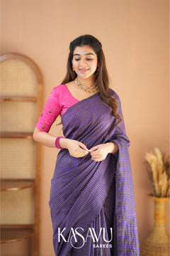Kasavu Violet Stripe cotton Saree