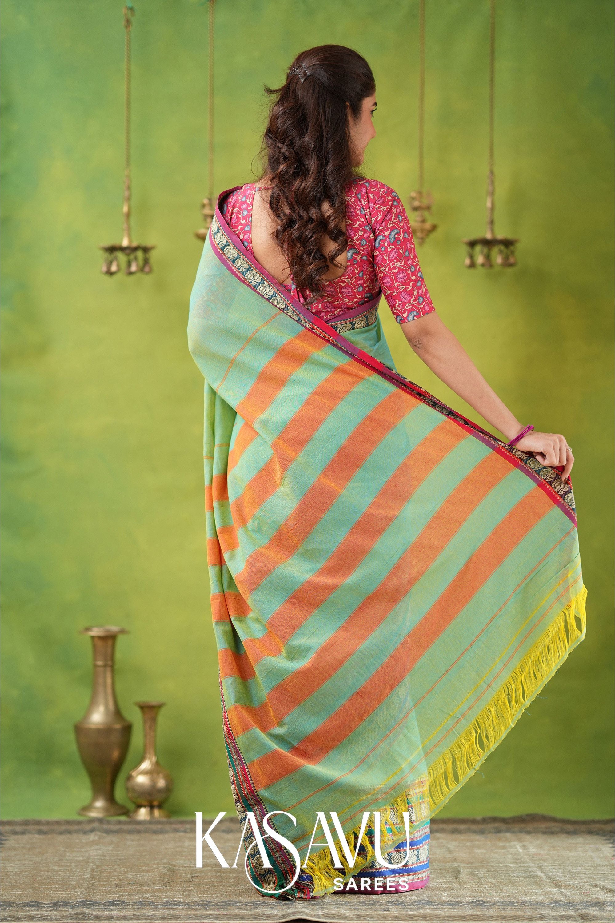 Kasavu Green Narayanpet Cotton Saree