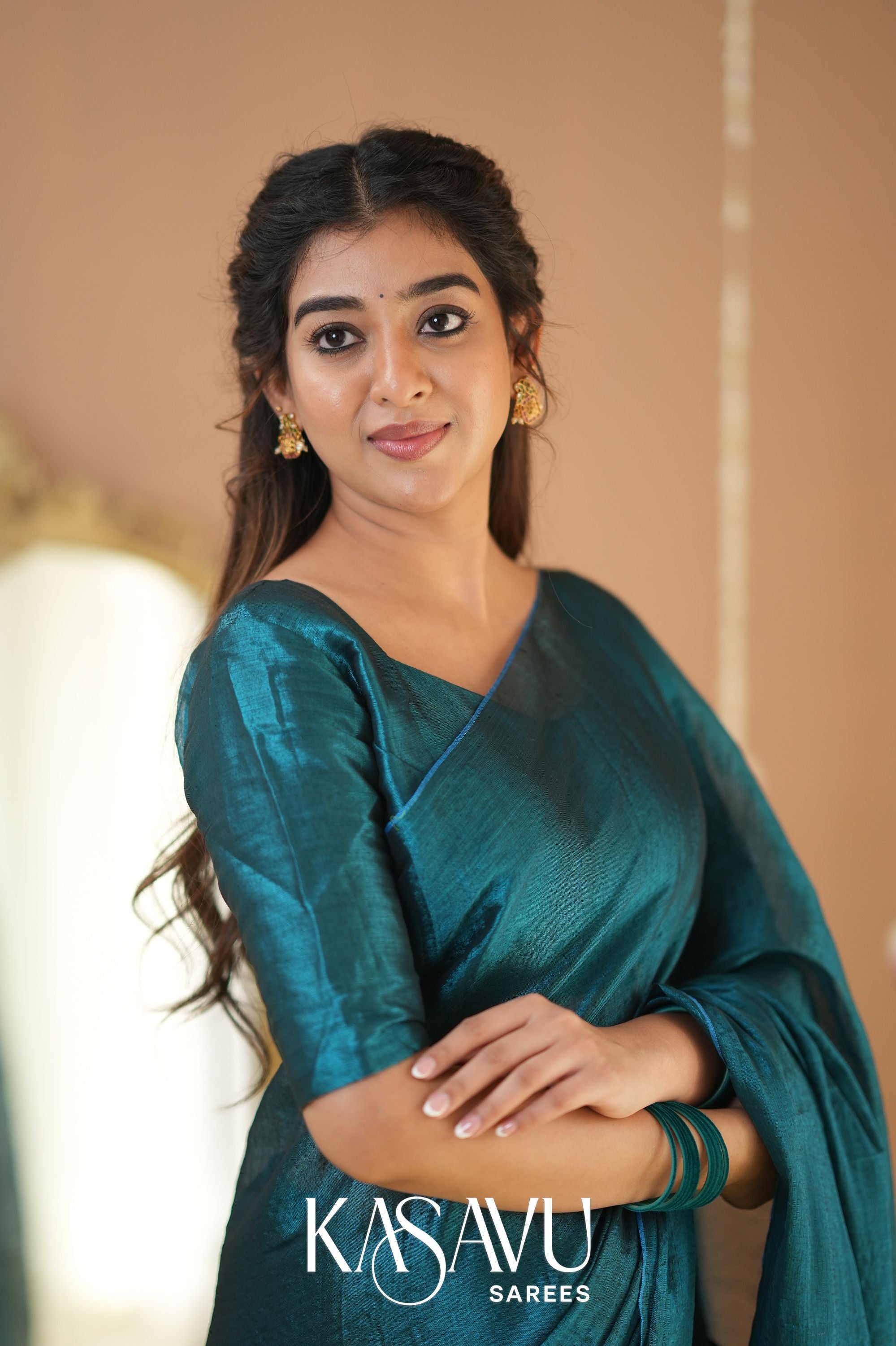 Kasavu Teal Green Tissue Cotten Saree