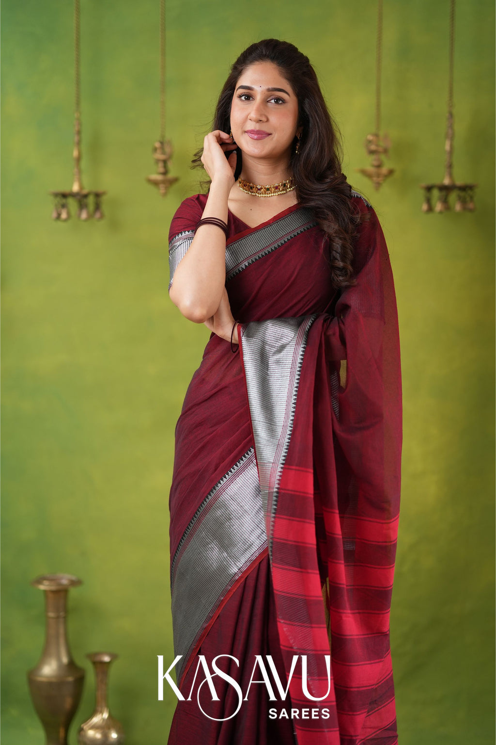 Kasavu Maroon Narayanpet Cotton Saree