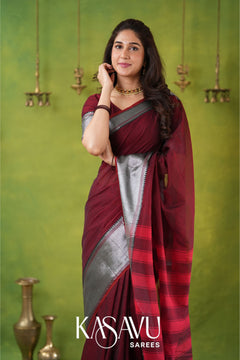 Kasavu Maroon Narayanpet Cotton Saree