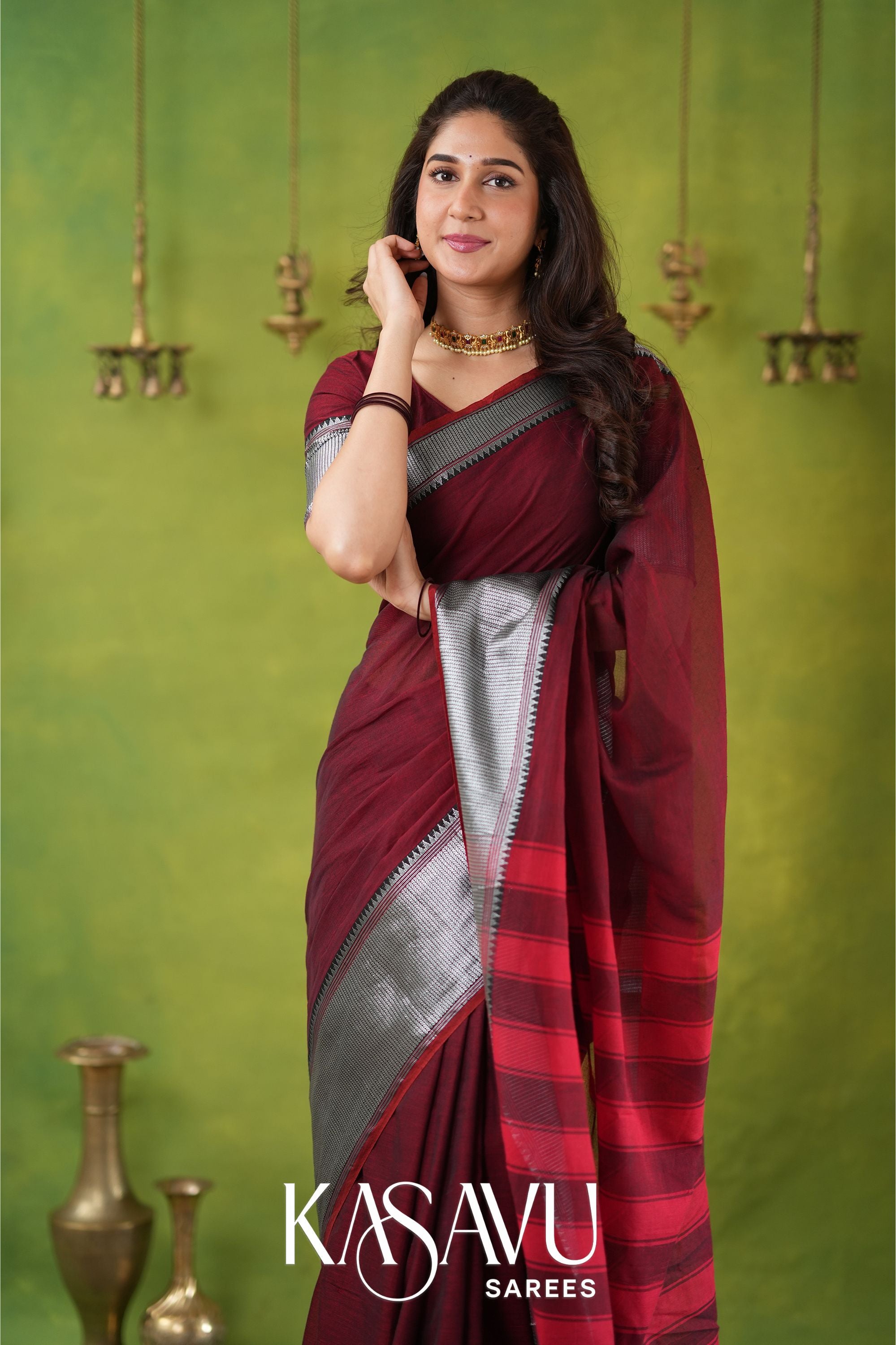 Kasavu Maroon Narayanpet Cotton Saree