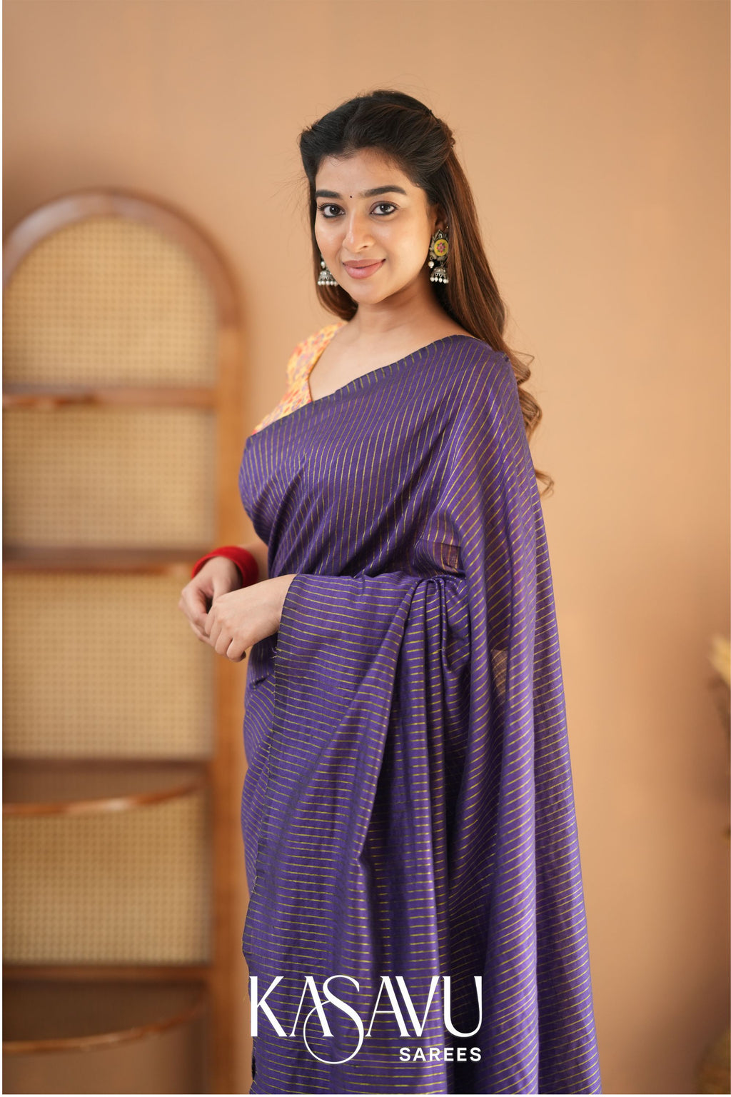 Kasavu Violet Stripe cotton Saree