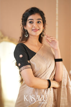 Kasavu Beige Tissue Cotten Saree
