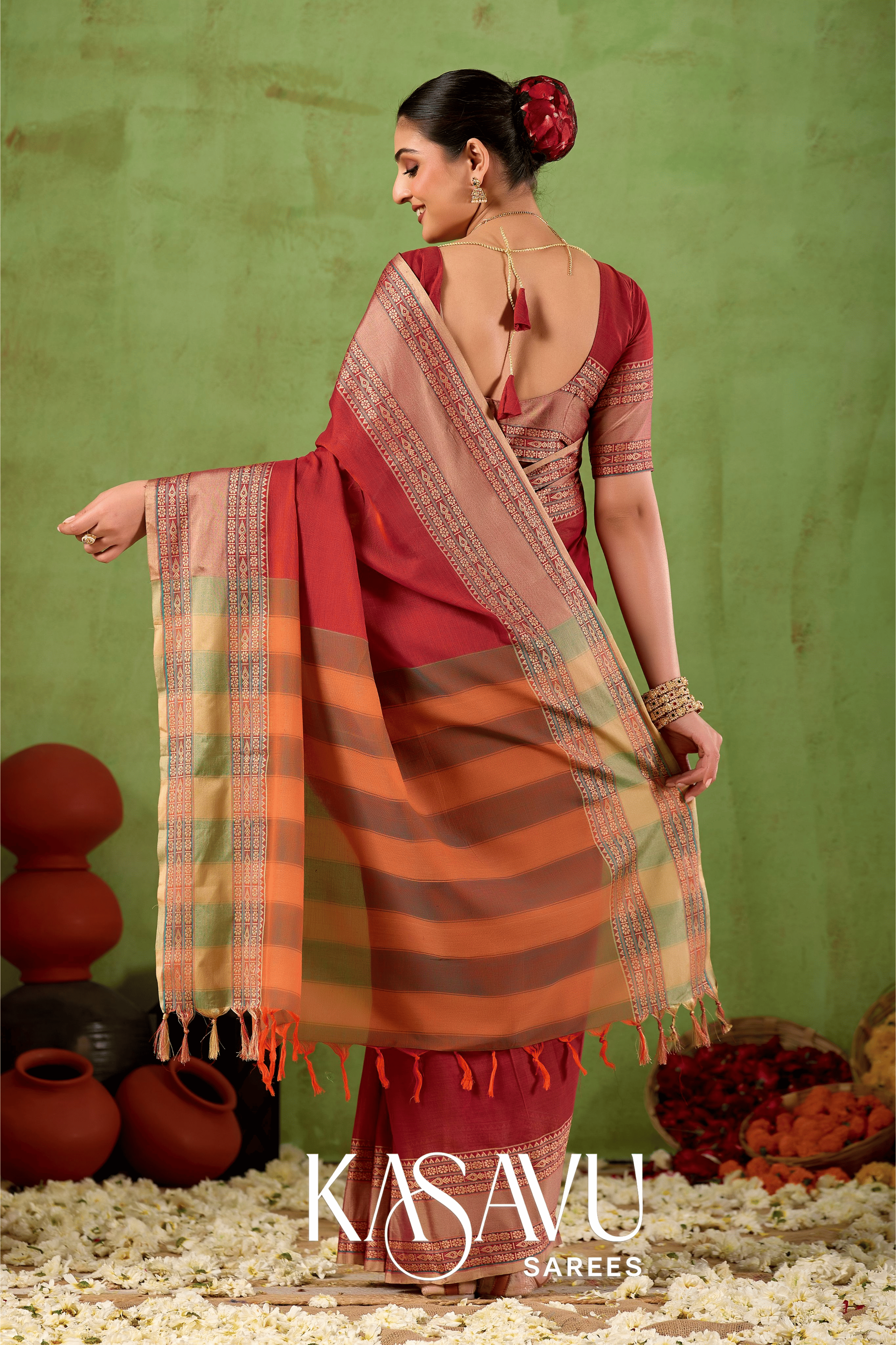 Kasavu Maroon Narayanpet Cotton Saree