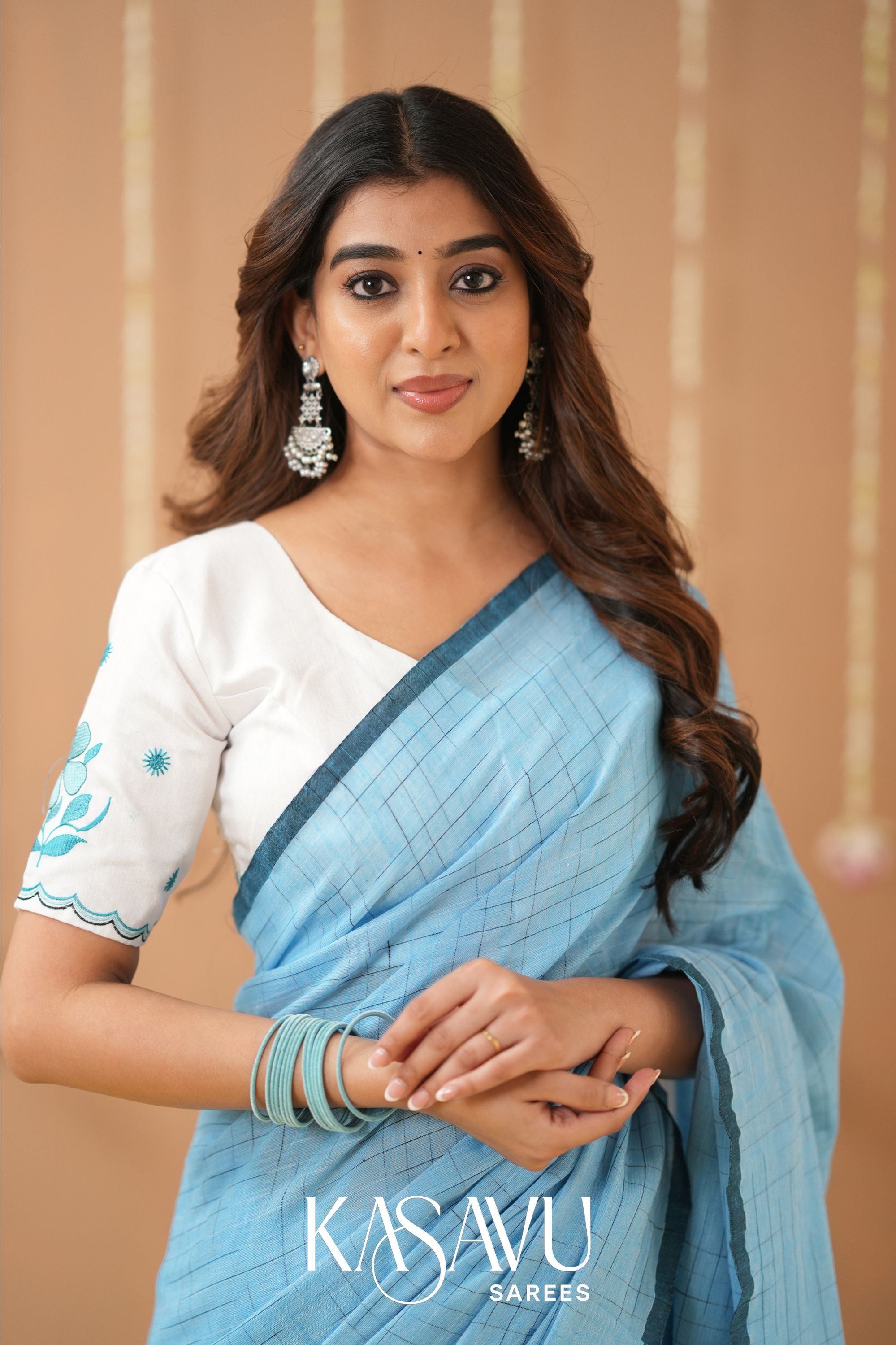Kasavu Sky Powerloom Cotton Saree