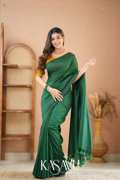 Kasavu Green Powerloom Cotton Saree