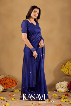 Kasavu Navy Blue Gini Cotton Saree