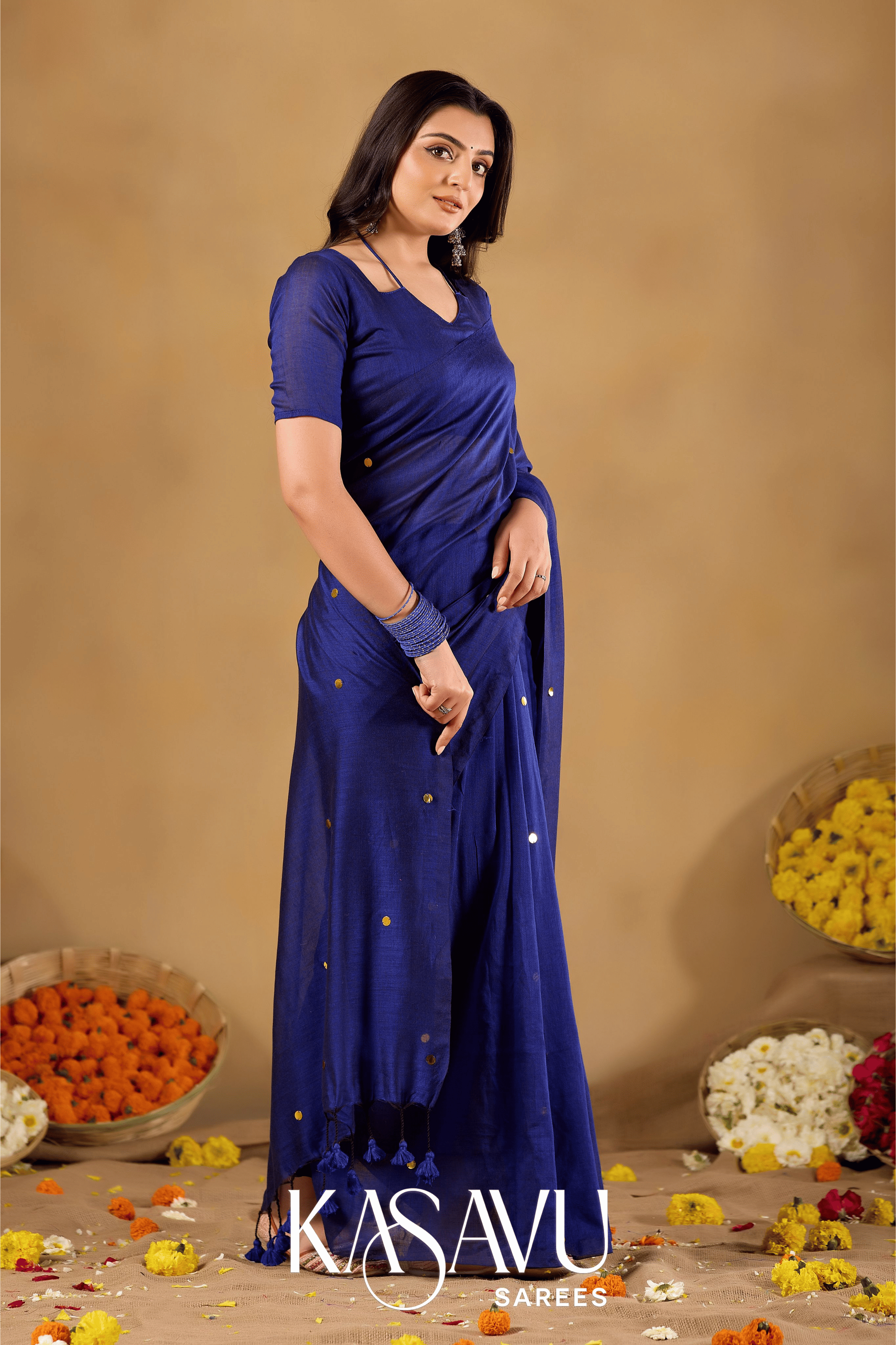 Kasavu Navy Blue Gini Cotton Saree