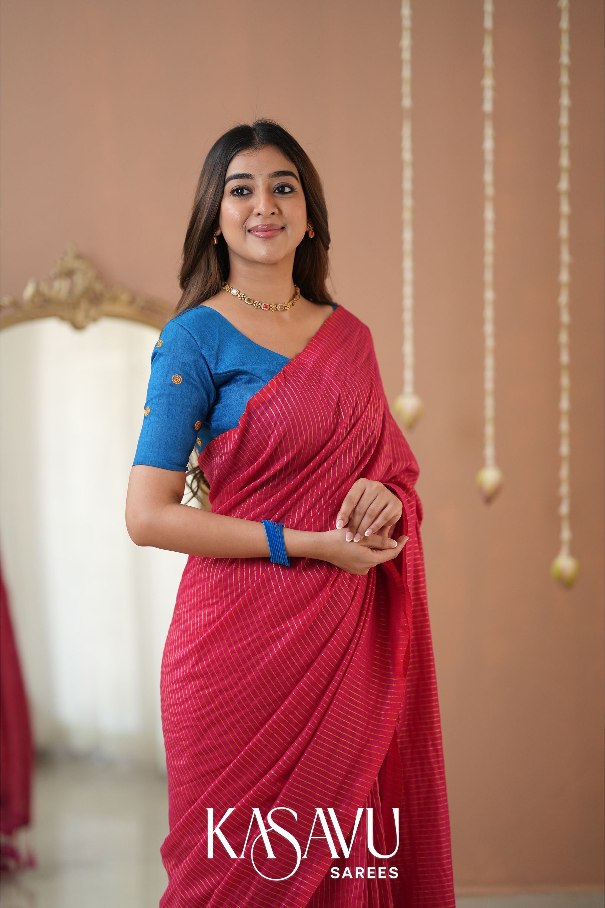 Kasavu Pink Stripe cotton Saree