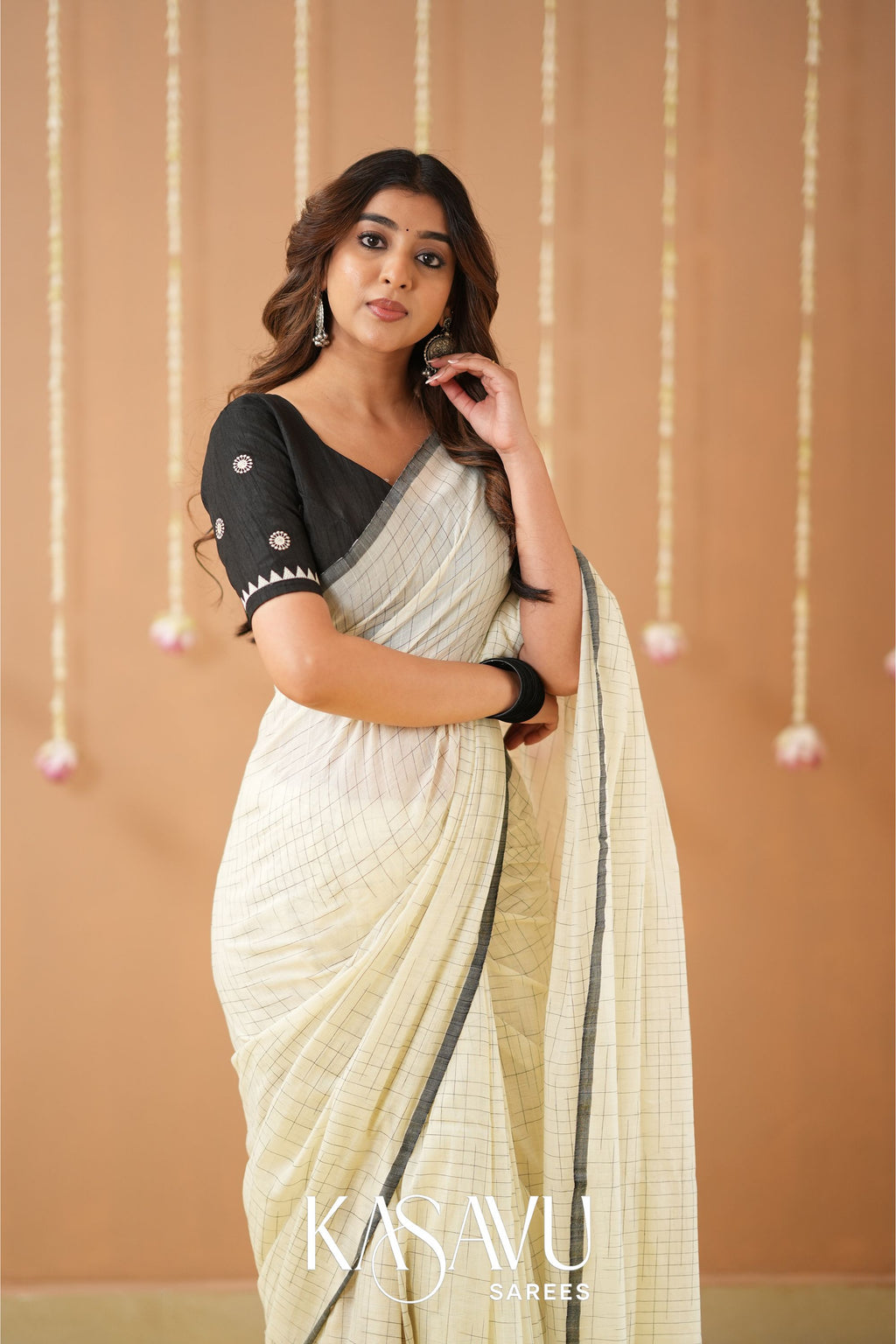 Kasavu White Powerloom Cotton Saree