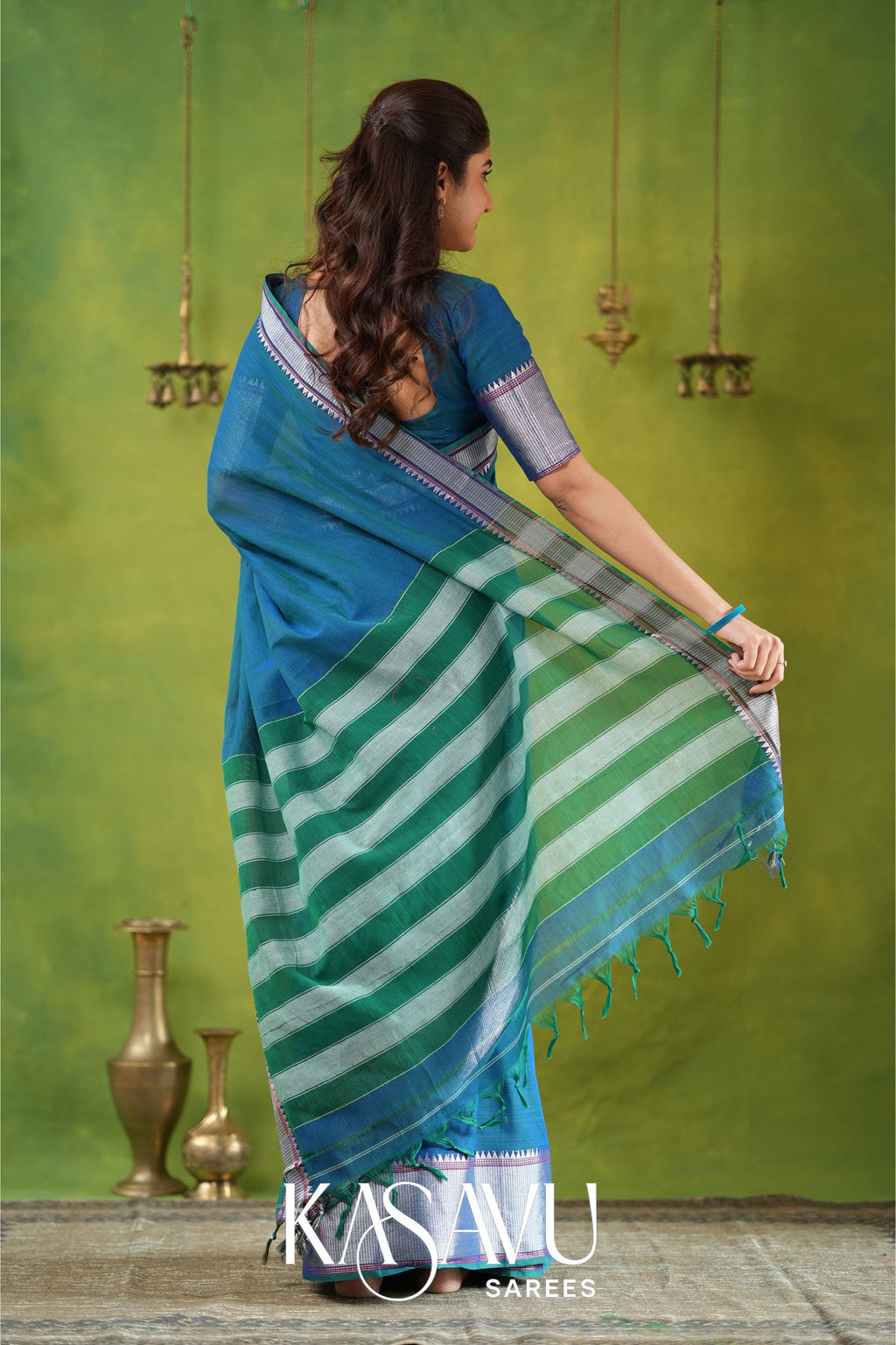 Kasavu Blue Narayanpet Cotton Saree
