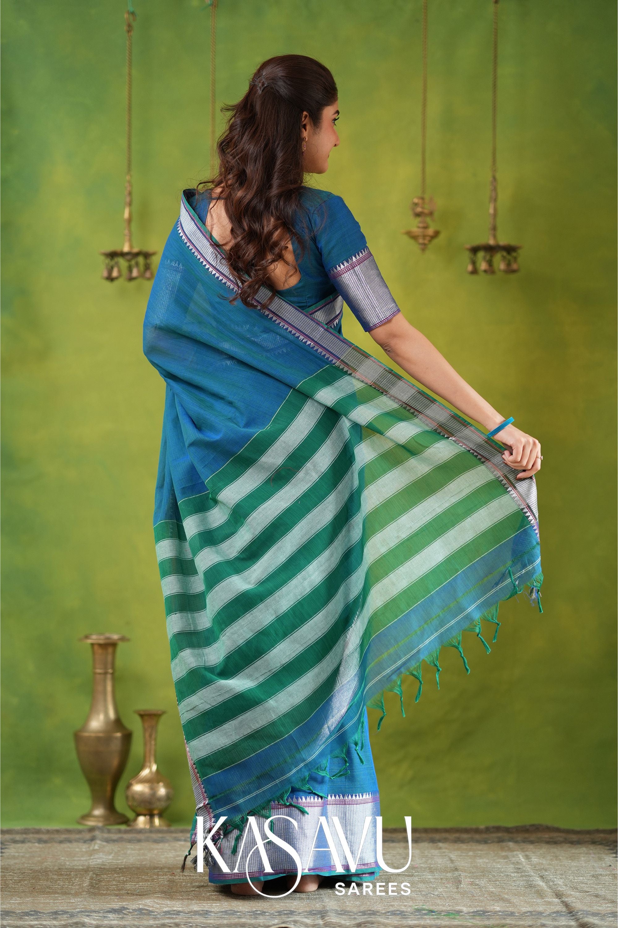 Kasavu Blue Narayanpet Cotton Saree