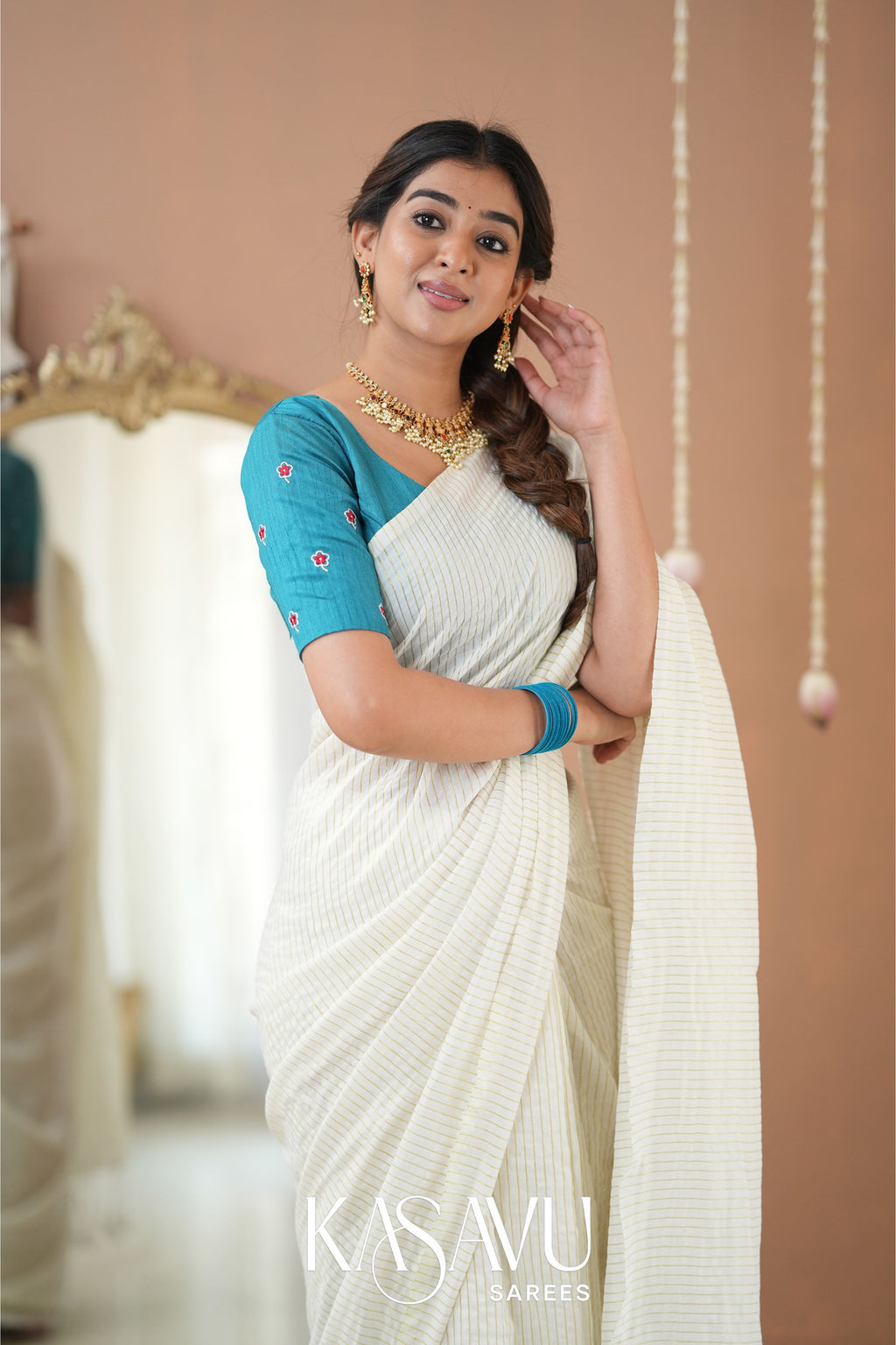 Kasavu White Stripe cotton Saree