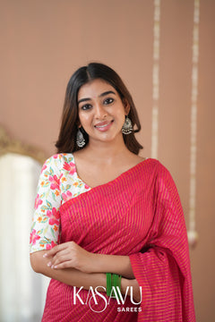 Kasavu Pink Stripe cotton Saree