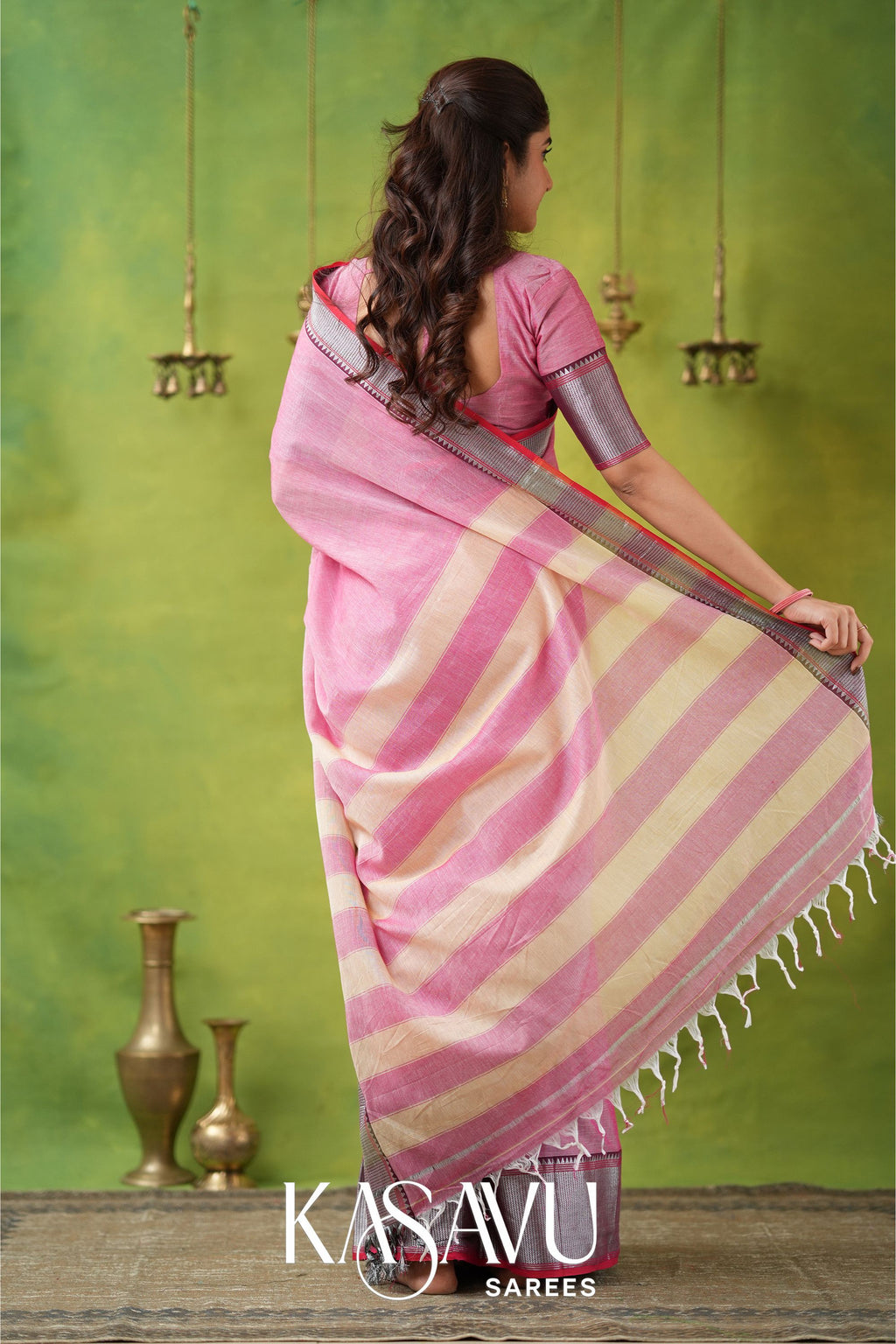 Kasavu Pink Narayanpet Cotton Saree