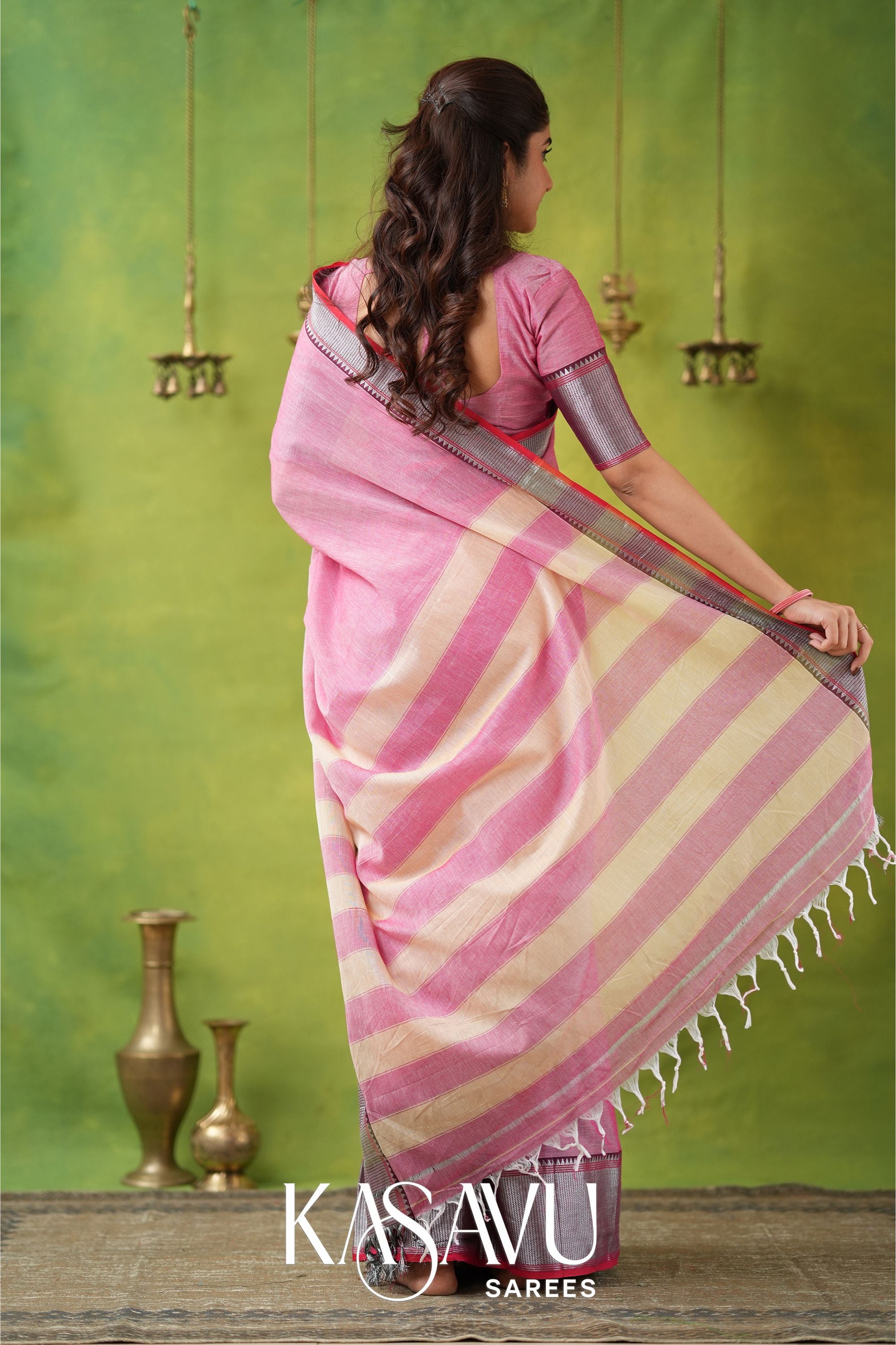 Kasavu Pink Narayanpet Cotton Saree