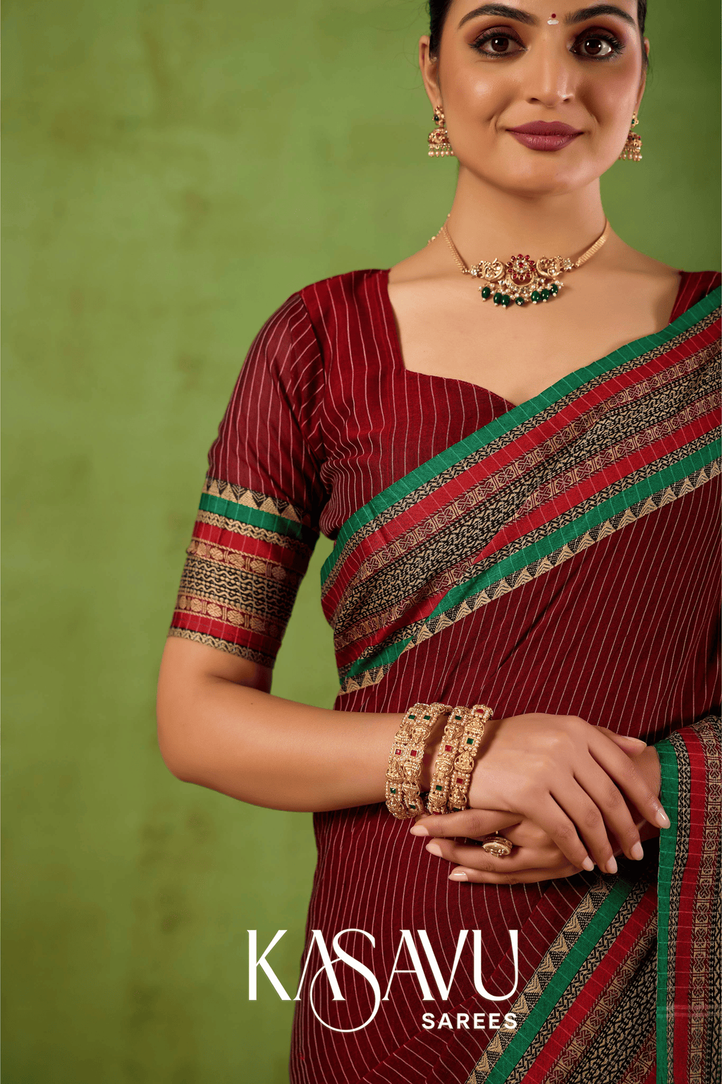 Kasavu Maroon Narayanpet Cotton Saree