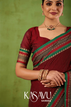 Kasavu Maroon Narayanpet Cotton Saree