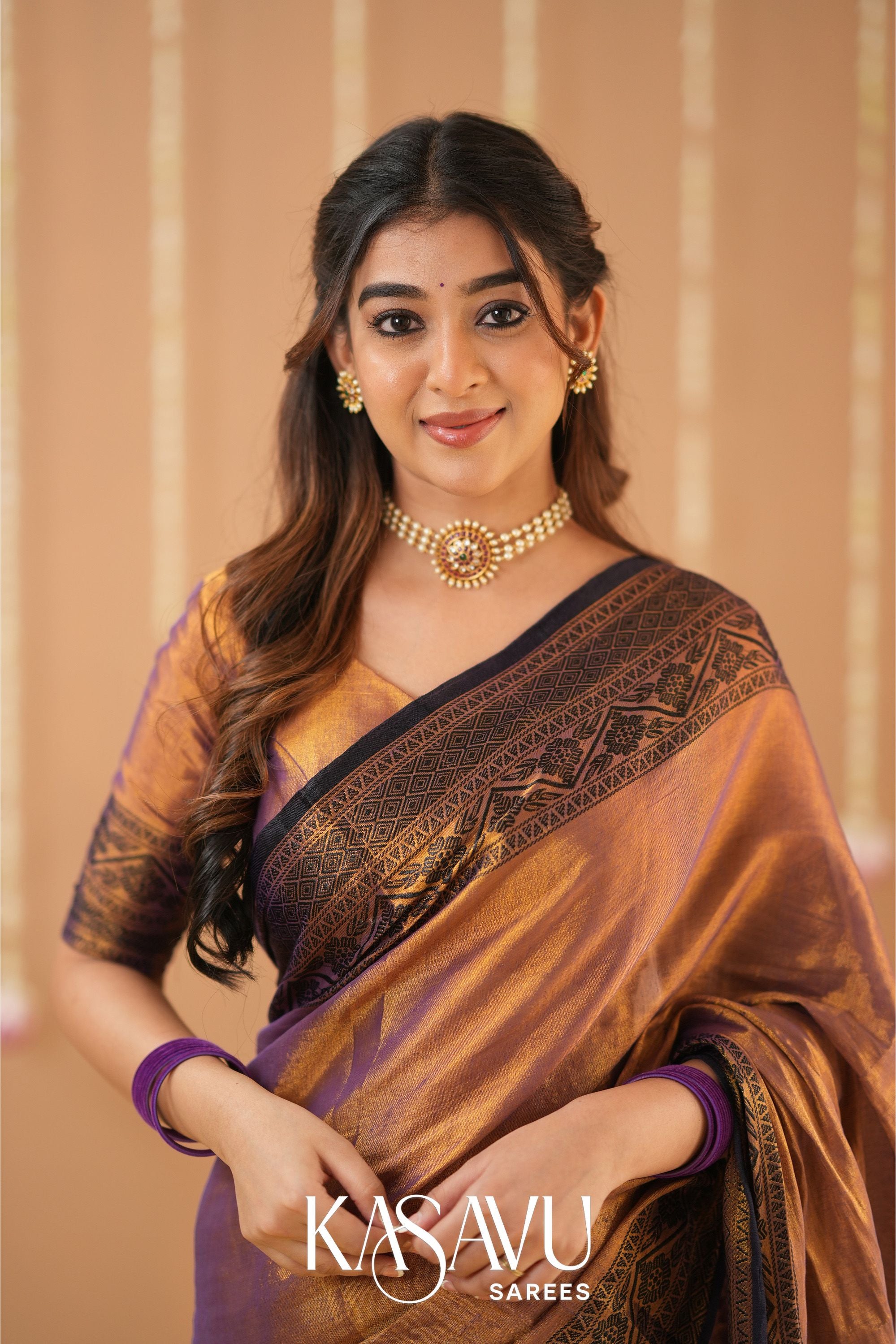 Kasavu Copper Tissue Cotten Saree