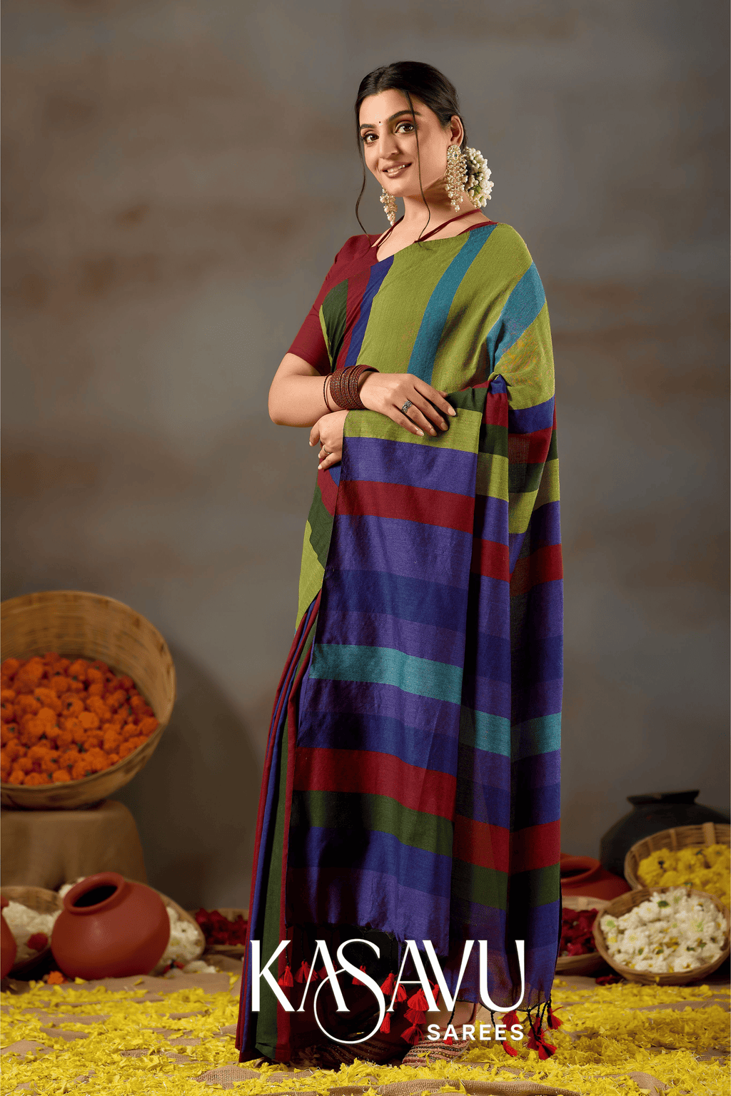Kasavu Multi Khadi Cotton Saree
