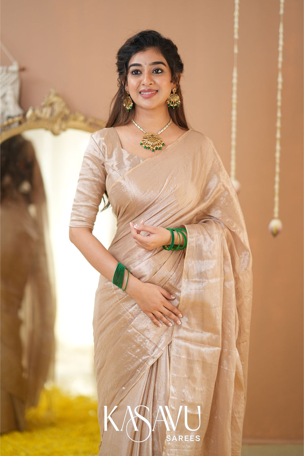 Kasavu Beige Tissue Cotten Saree