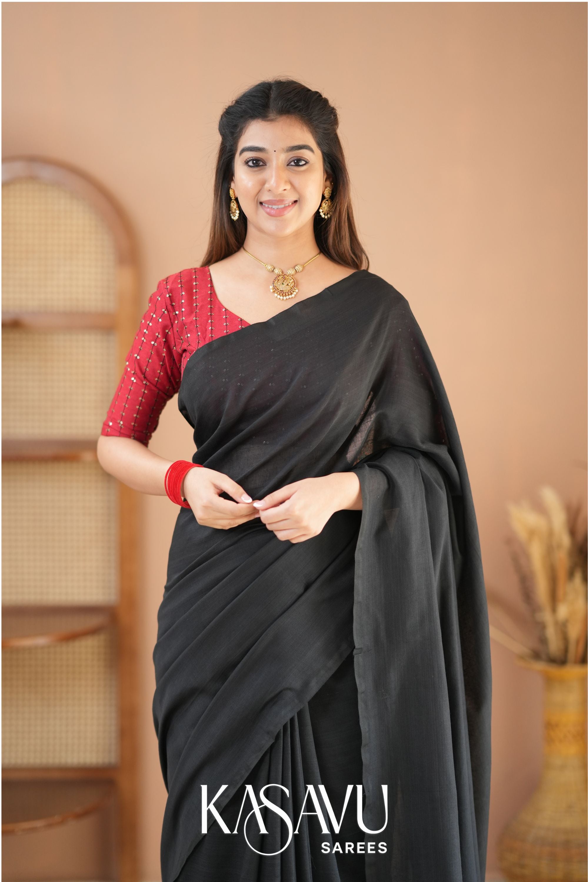 Kasavu Black Powerloom Cotton Saree